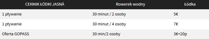 cennik pływanie łódką po jasnej
